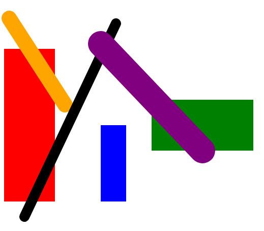 drawing of random boxes and lines on the canvas